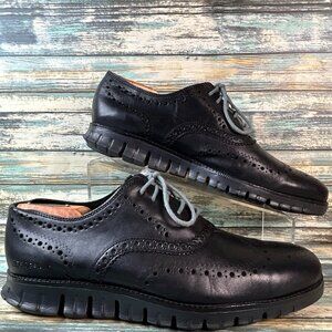 Cole Haan Oxfords Mens 9.5 Black Leather Dress Shoe Wingtip Brogue Medallion Toe